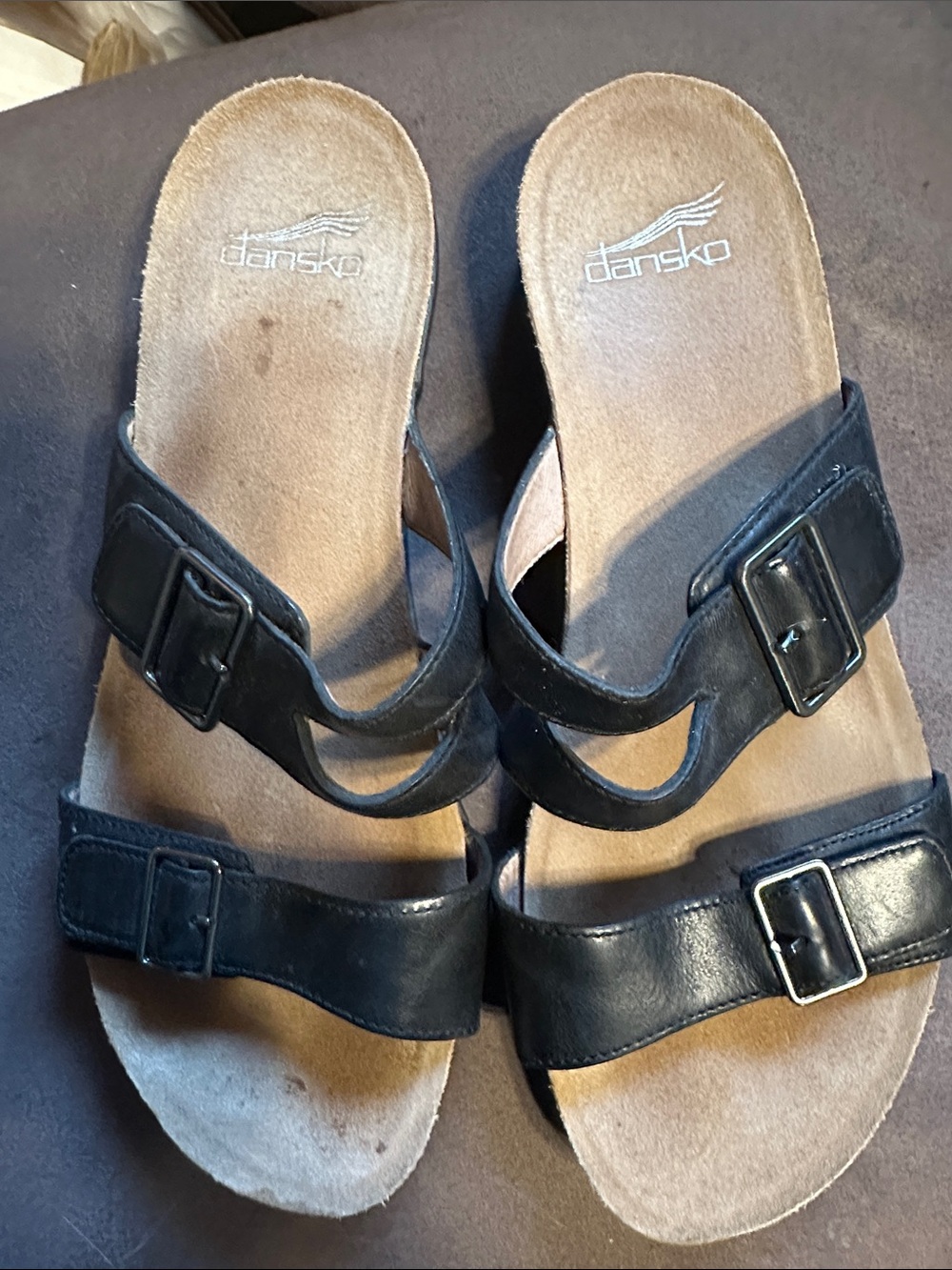Dansko Black Leather Buckle Slide Sandals size 40